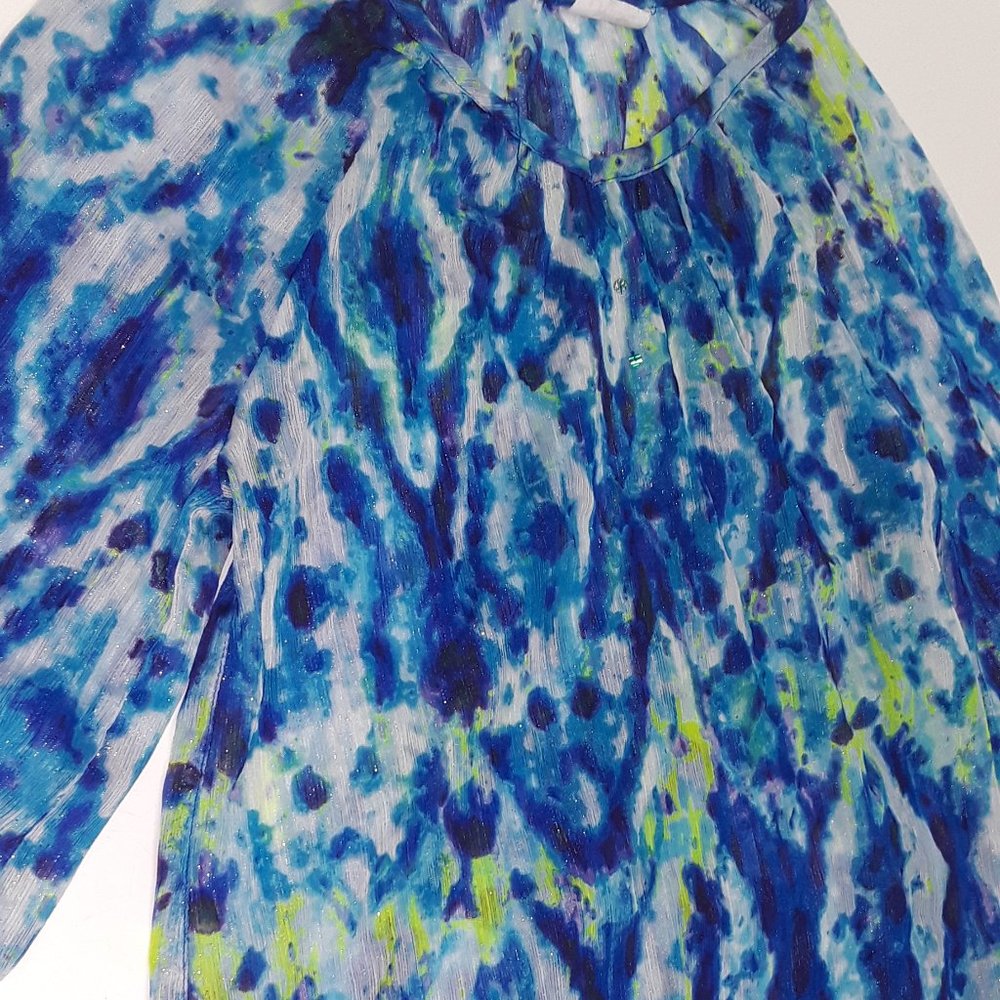 Justice sheer blue, green, white top